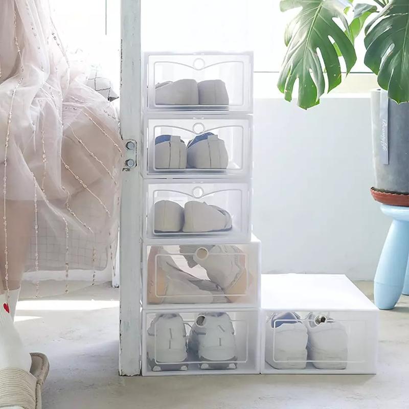 6X Plastic Shoe Storage Boxes Drawer Stackable Foldable Organizer Clear Durable 4