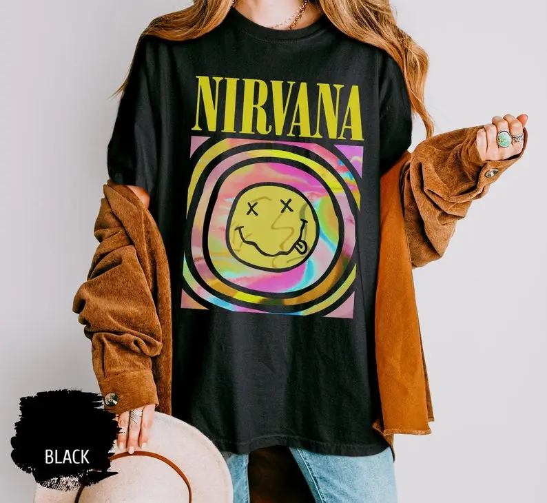 Comfort Colors® Nirvana Smile Face Shirt Gift For Fan, 90's Rock Music Shirt, Vintage Music Album Shirt, Retro Music Shirt,Nirvana Lover Tee