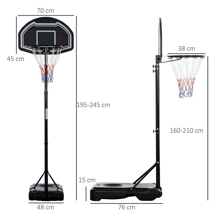 HOMCOM Adjustable Basketball Hoop and Stand, with Wheels and Weight Base Black 2