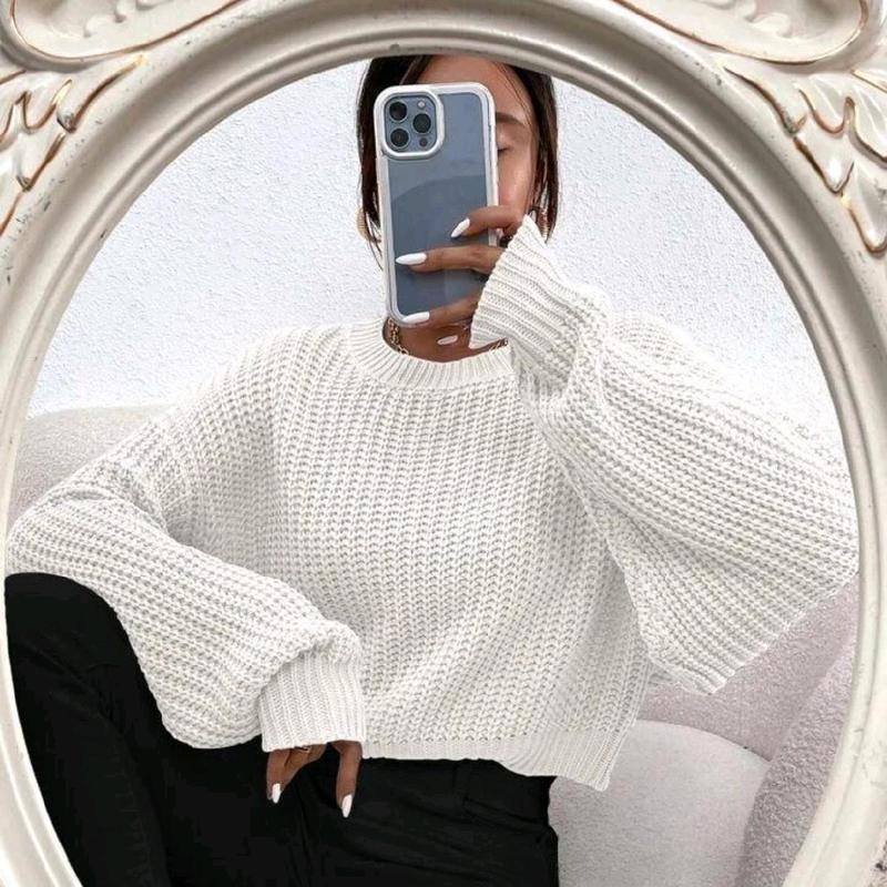 Women's Knitted Oversized Cropped Jumper - Soft and Stretchy Material - Perfect for Winter - Fit, Clothing autumnal fits fashion coat 0