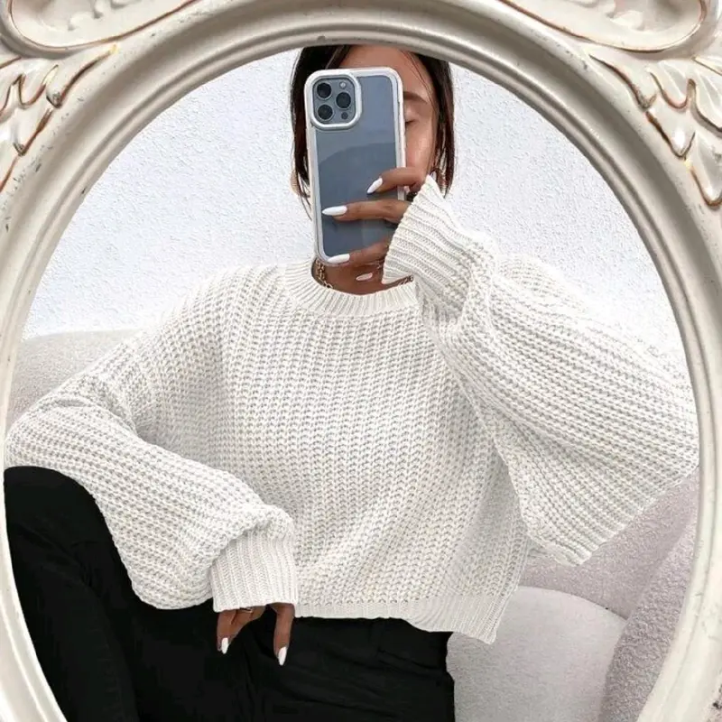 Women's Knitted Oversized Cropped Jumper - Soft and Stretchy Material - Perfect for Winter - Fit, Clothing autumnal fits fashion coat 0