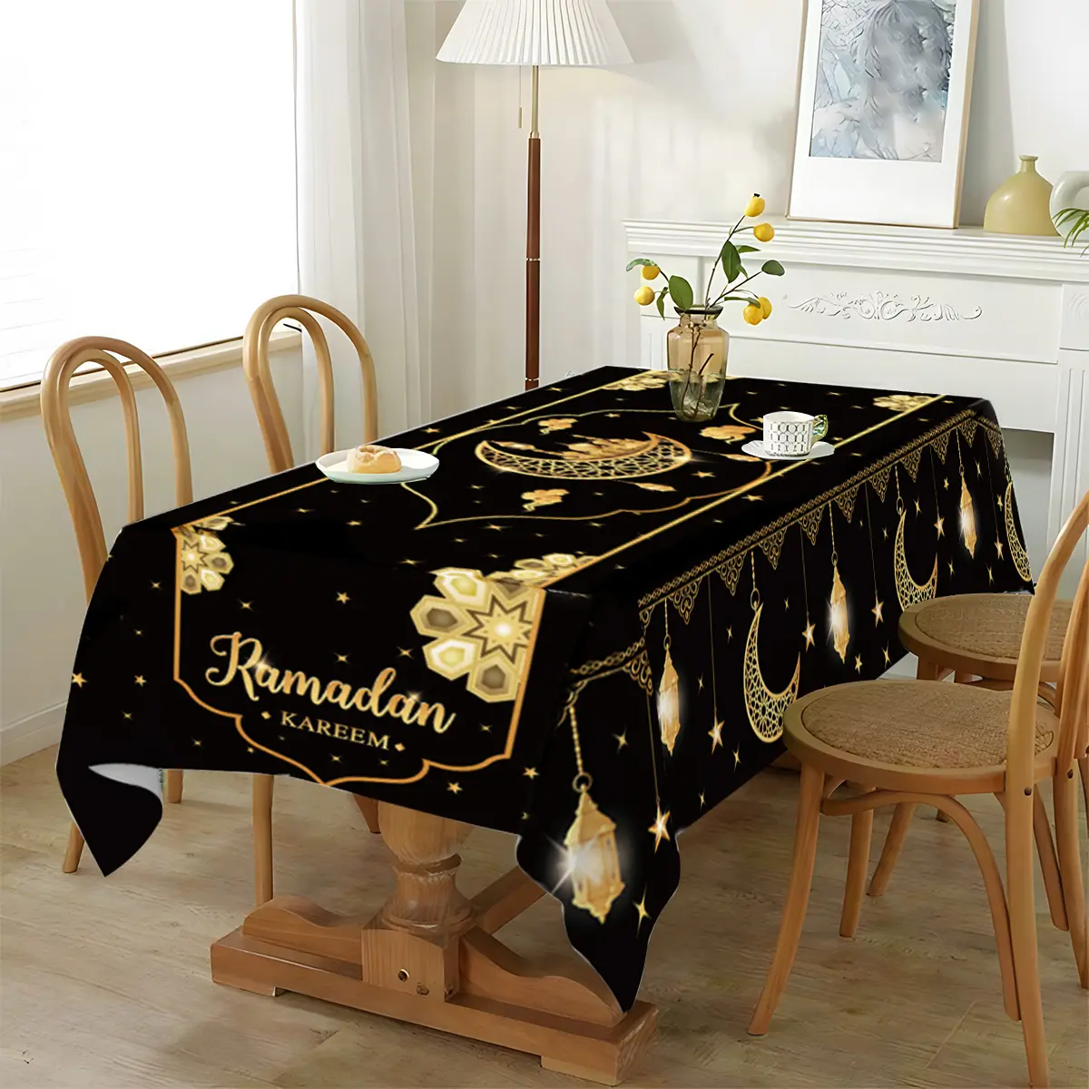 Eid Mubarak 2  Pcs Star Moon Tablecloth Ramadan Kareem Decor for Home 2025 Islamic Muslim Party Eid Al Adha Supplies Castle Table Cover