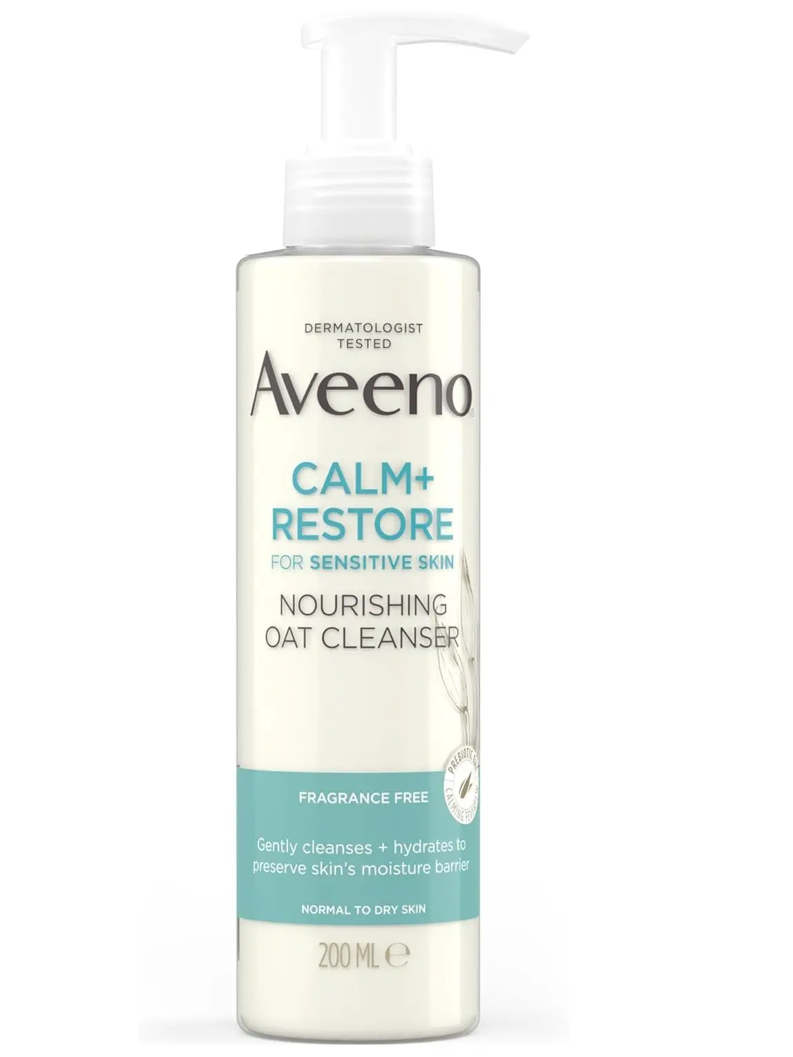 Aveeno Face Calm+Restore Nourishing Oat Cleanser (1x 200ml), Gentle Cleanser with Prebiotic Oat and Calming Feverfew, Non Foaming Cleanser, Helps Preserve...