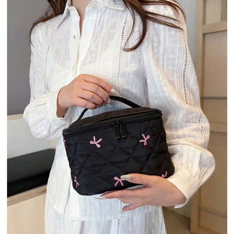 Cloth Bow Cosmetic Handbag 3D Clutch Purse Embroidered Makeup Bag Multi-Functional Toiletry Organizer Skincare Storage Pocket 8