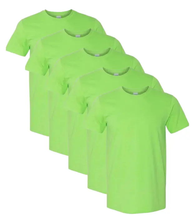 GILDAN Men's 64000 Softstyle T Shirt, Lime Green, pack of 5 Casual Top Crewneck Cotton Menswear T-Shirt Shortsleeve Streetwear Tropical Plain Tshirt Ring Beige