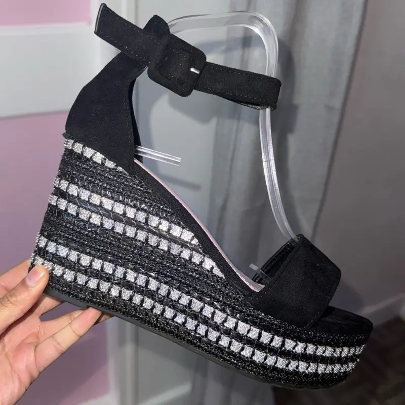 Diamanté Sparkle Detail Suede Strap Wedges