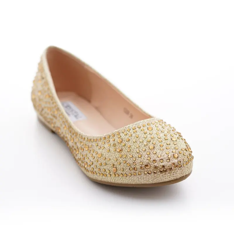 DAISY GOLD Diamante Embelished Flat Court Shoes 1