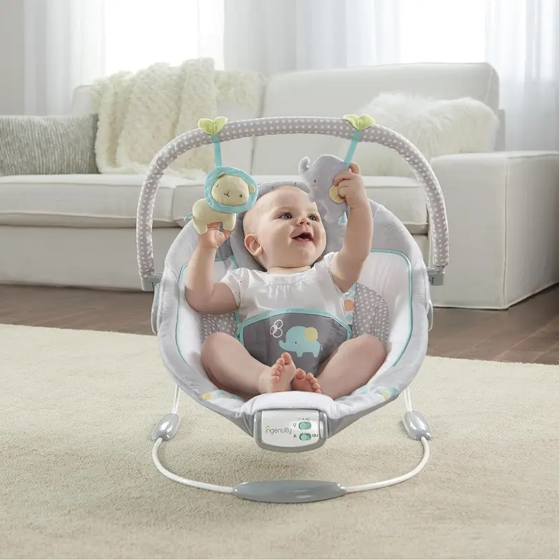 Soothing Baby Bouncer Chair with Soothing Vibrating Infant Seat, Morrison - 8 Melodies, Removable Toy Bar with 2 Plush Toys, Volume Control, 3-Point Harness, Newborn 0-6 Months 3