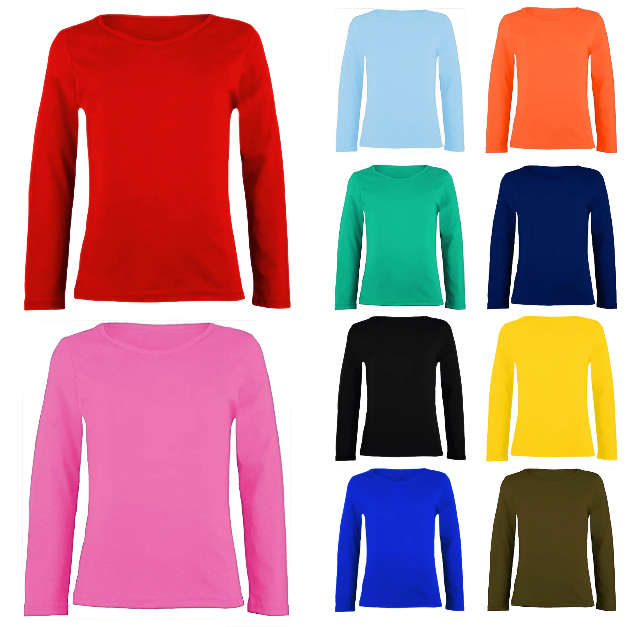 Girls Boy Kids Plain Basic Long Sleeve Round Neck T-Shirt Stretch School Tee Top Kids Long Sleeve Round Neck T-Shirt Stretch Uniform PE School Tee Top 5-13 Years children s