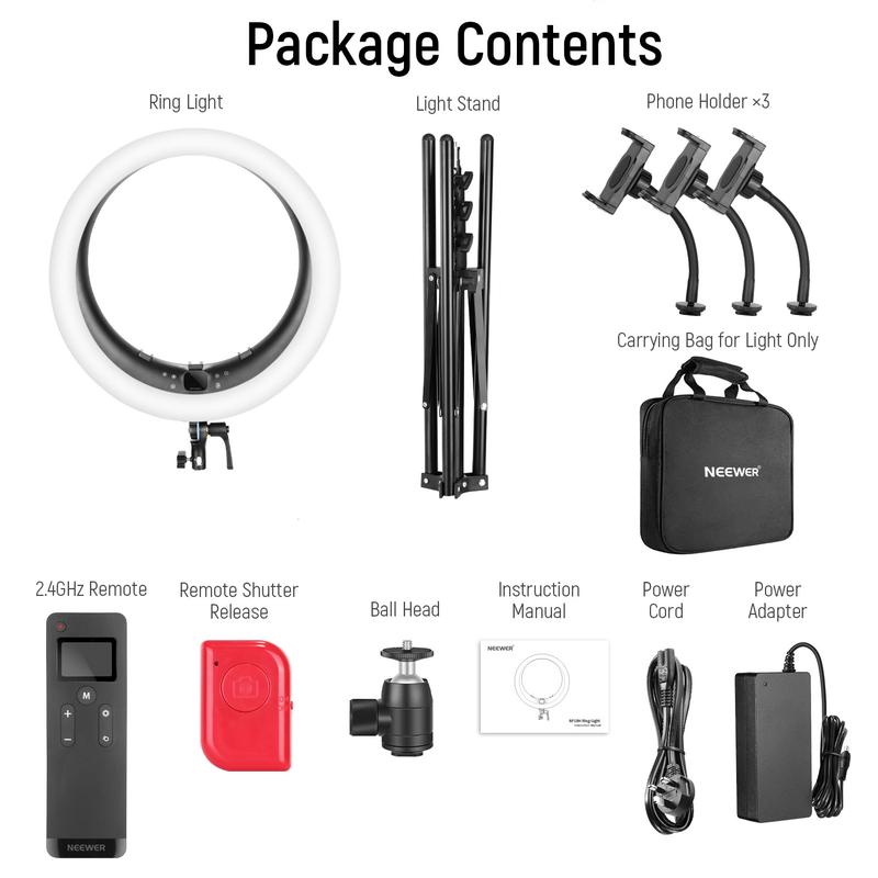 NEEWER RP19H 19 Inch LED Ring Light With 3 Phone Holders 7