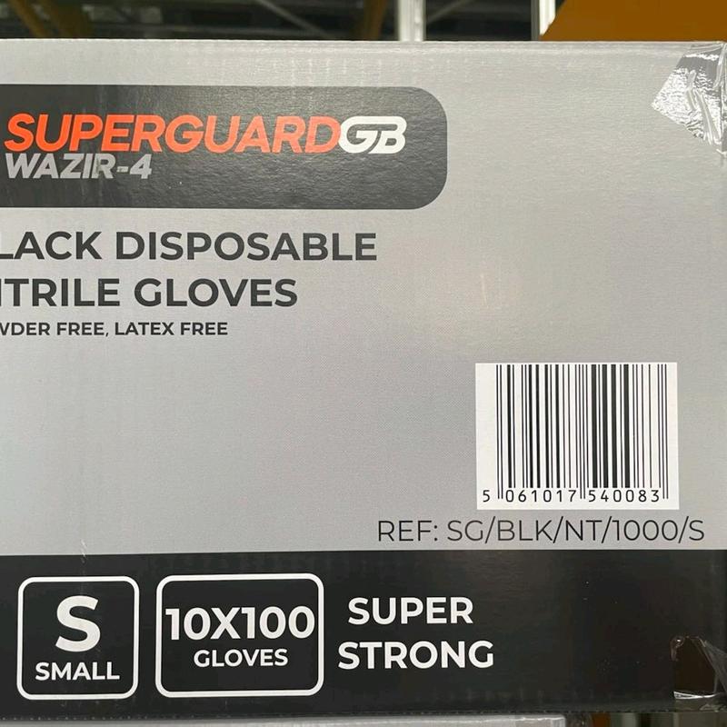 Black Nitrile Disposable Gloves 1000 Full Case SuperguardGB Wazir-4 10 Boxes of 100 Disposable Extra Heavy Duty Thick Powder Free Household Cleaning Mechanic Tattoo Garage 4