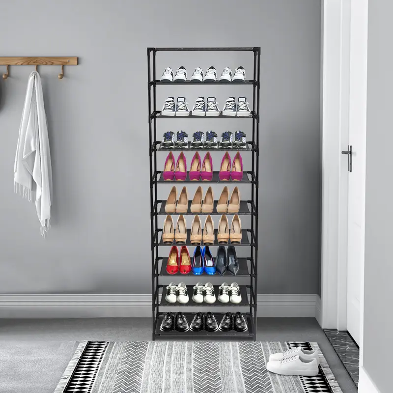 10 Layer Stackable Shoe Rack Storage Shelves Stainless Steel Frame Holds 50 Pairs Of Shoes 6