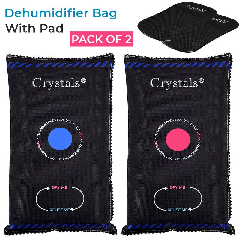2x 1Kg Car Home Dehumidifier Large Dry Bag Moisture Killer Absorber Pad - Reusable Silica Gel with Color-Changing Indicator Windows 0