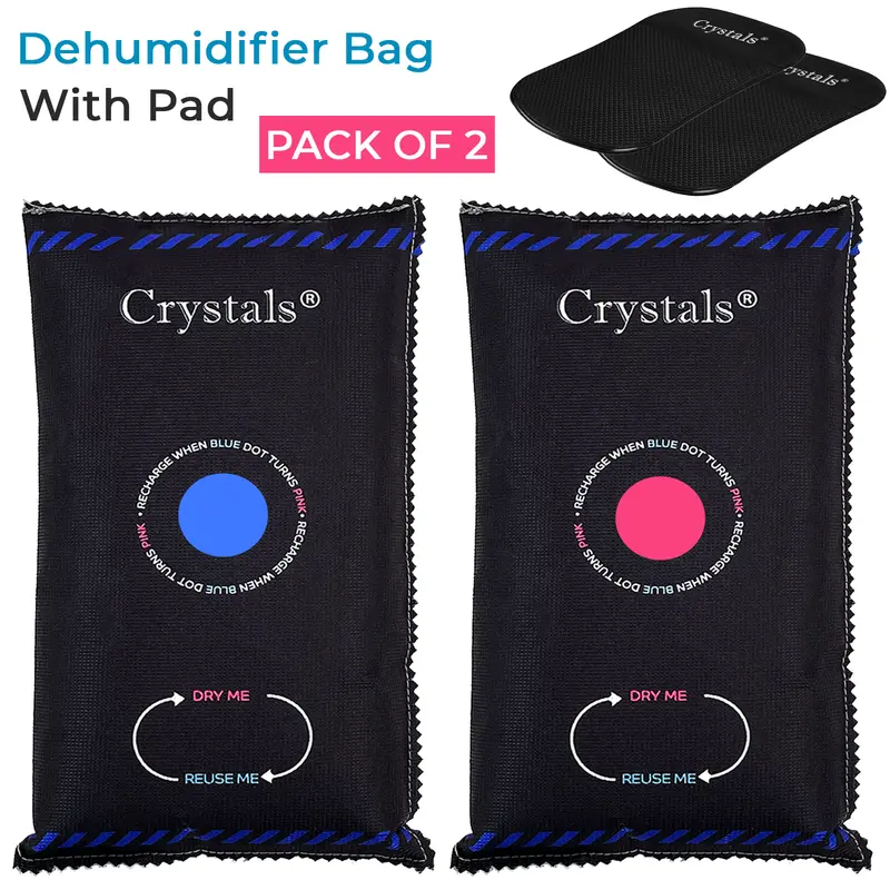 2x 1Kg Car Home Dehumidifier Large Dry Bag Moisture Killer Absorber Pad - Reusable Silica Gel with Color-Changing Indicator Windows 0