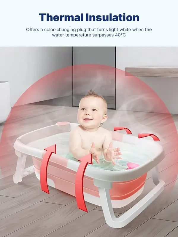 Foldable Baby Bath Tub, Toddler Bathtub with Thermometer Portable Collapsible Baby Shower 5