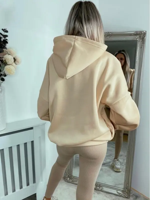 STY Women's Ruched Sleeve Oversized Ladies Ribbon Hoodie Jumper top Casual Plain Soft Womenswear Drawstring Sweaters Style hoodies 3