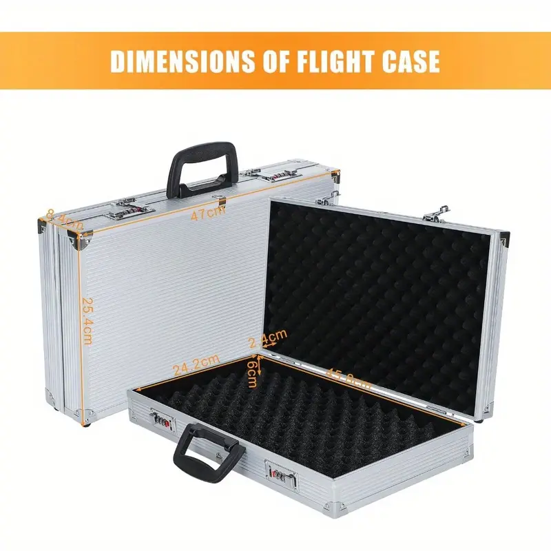 Durable Aluminum Flight Case with Dual Combination Locks, Waterproof & Padded Interior - Portable Tool Box with Protective Foam, Fit, Large (47x25.4x8.4cm) - Ideal for Secure Storage & Transport 1