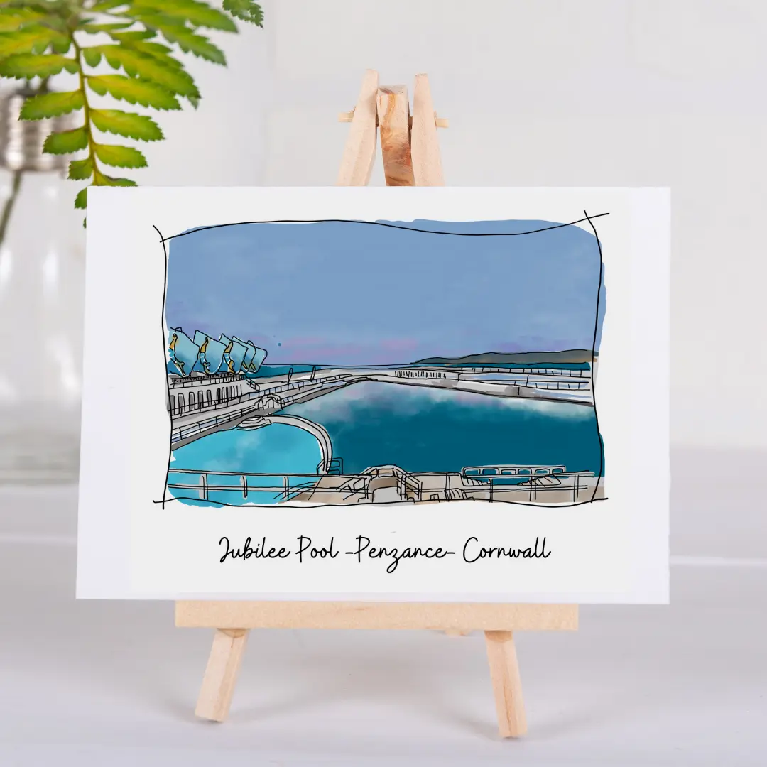 Art of Cornwall Greetings Card - Jubilee Pool, Penzance, Cornwall