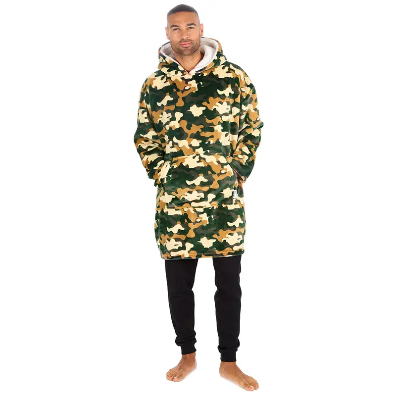 Adults Camouflage Khaki CamoPrinted Oversized Fleece Hoodies Mens Ladies Womens Unisex Blanket Hoodie Maxi Menswear Pullover Thermal Warm Hooded Winter Jumper Festive Print One Size Red Wearable Blanket Snuggle Hoodies for Him UK Sweaters Tops 1