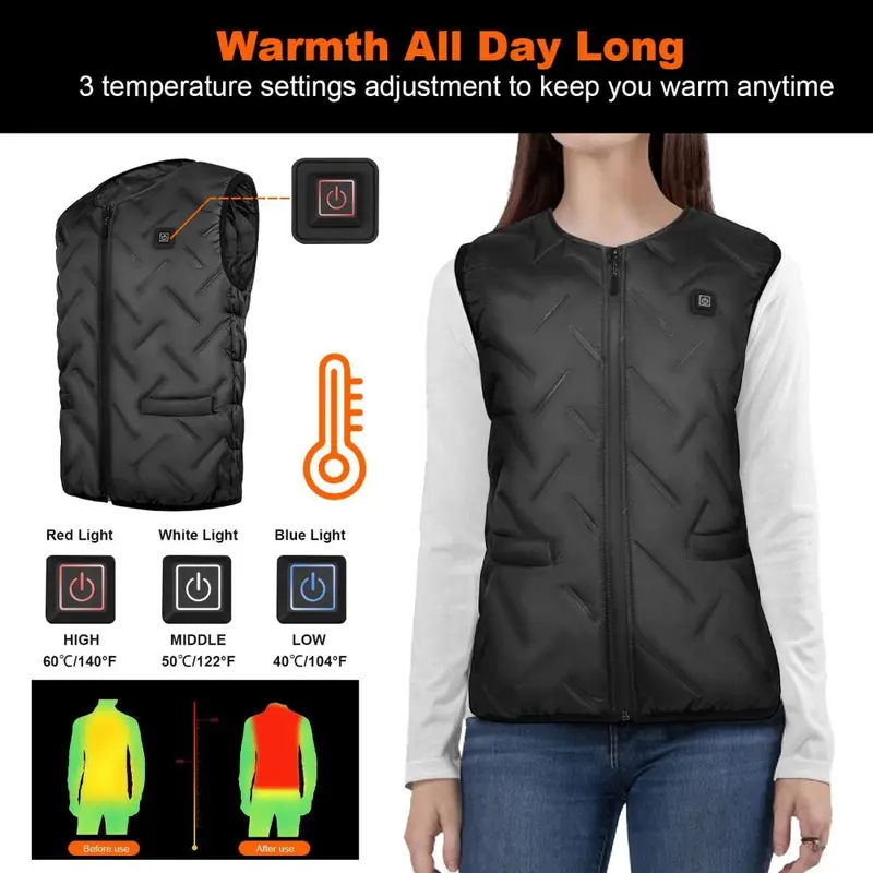 Heated Vest Electric Men Women, Heated Gilet Body Warmer Clothes Washable Lightweight with Adjustable Temperature Control Heating Thermal Jacket for Winter Outdoor Activities 1