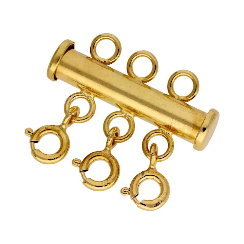 Gold Plated Sterling Silver 3 Row Bolt Ring Layer Necklace Clasp 0