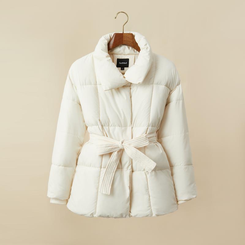 Product Introduction of [2025][Special Promotions]2025 NEW Mid Length Belted Puffer Jacket Women Casual Coat Splashproof Cream-BasiccFashion 14