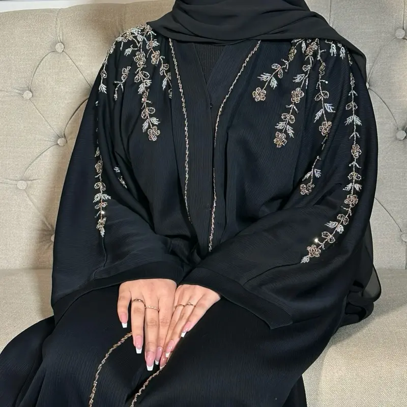 Rida Abaya with Intricate Gold & Silver Embellishments - Essential Party Open Abaya luxury 1