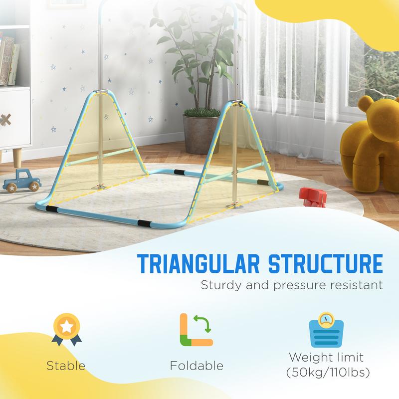 HOMCOM Kids Gymnastics Bar, Foldable Horizontal Bars w/ Adjustable Height, Training Bar w/ Triangle Base 5