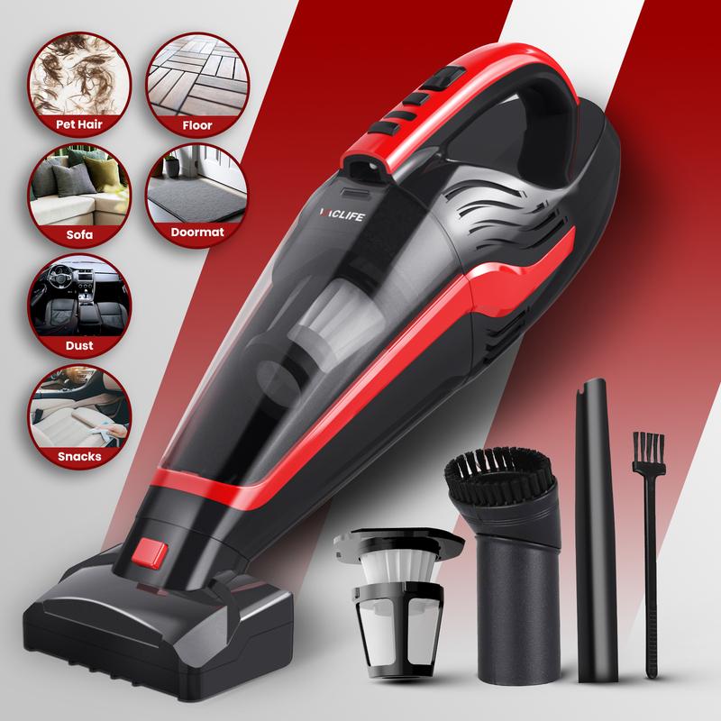 VacLife Handheld Vacuum Cleaner for Indoor use, Cars & Pet Hairs - Handheld Cordless Rechargeable Vacuum Cleaner,  Reusable Filter & LED Light, Powerful Vacuum Cleaner with Motorized Brush, Color Red handheld hoover 2