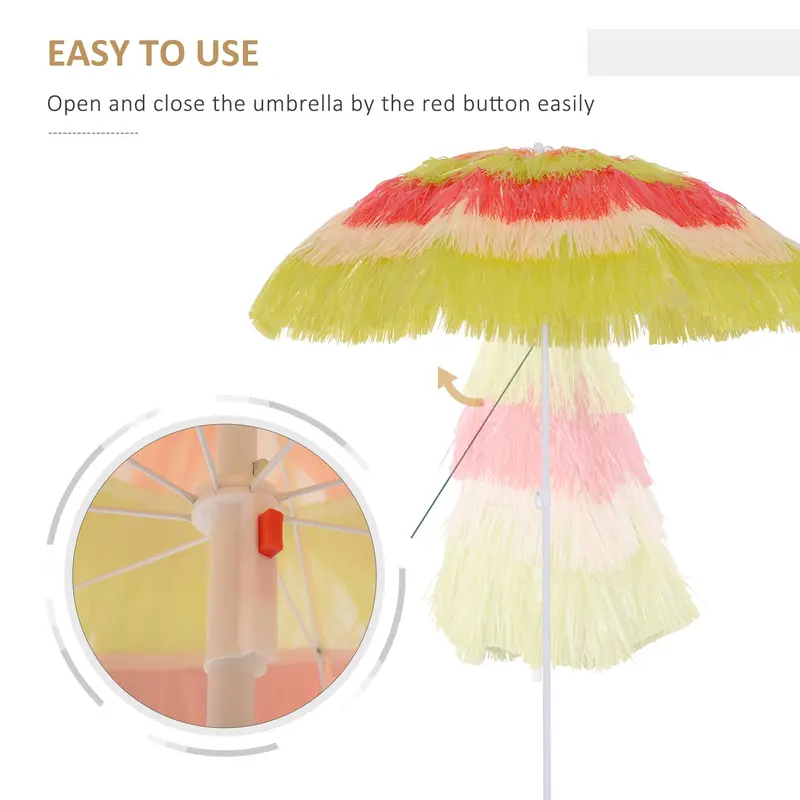 Outsunny 1.6m Patio Garden Hawaii Beach Sun Umbrella Sunshade Hawaiian Folding Tilting Crank Parasol (Multicolor) 6