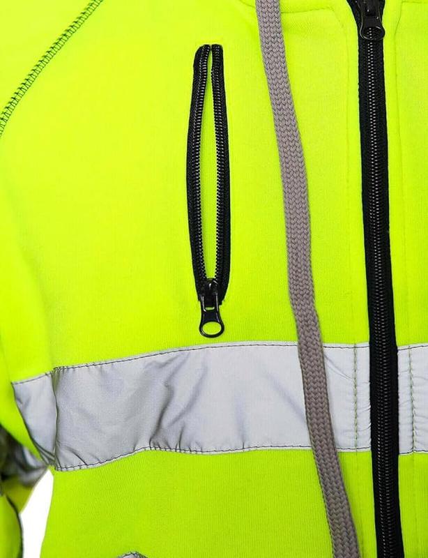 Hi Viz Reflective Fleece Hoodie for Men with 3 Secure Zipper Pockets – Lightweight Waterproof Pullover with Adjustable Hood, Breathable Fabric, and Stylish Design for Outdoor Wear, Casual Outings, and Night Visibility 1