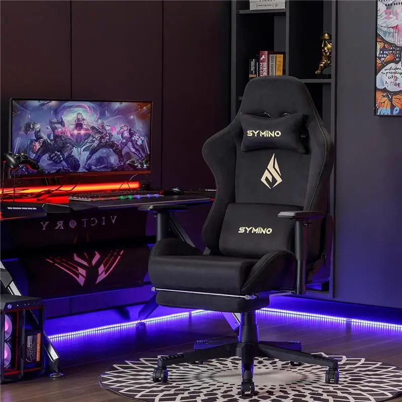 Gaming Chair, Computer Chair with Footrest, Headrest and Lumbar Support, Ergonomic PC Chair, Height Adjustable Rotating Task Chairs, Black
