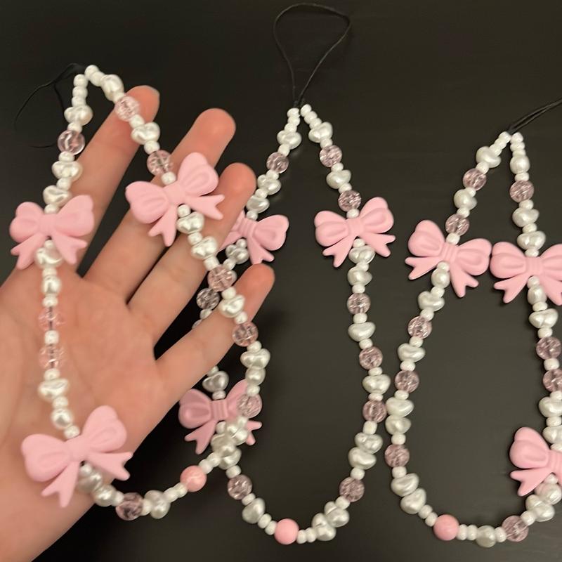 Pink crystal + bow phone charm 5