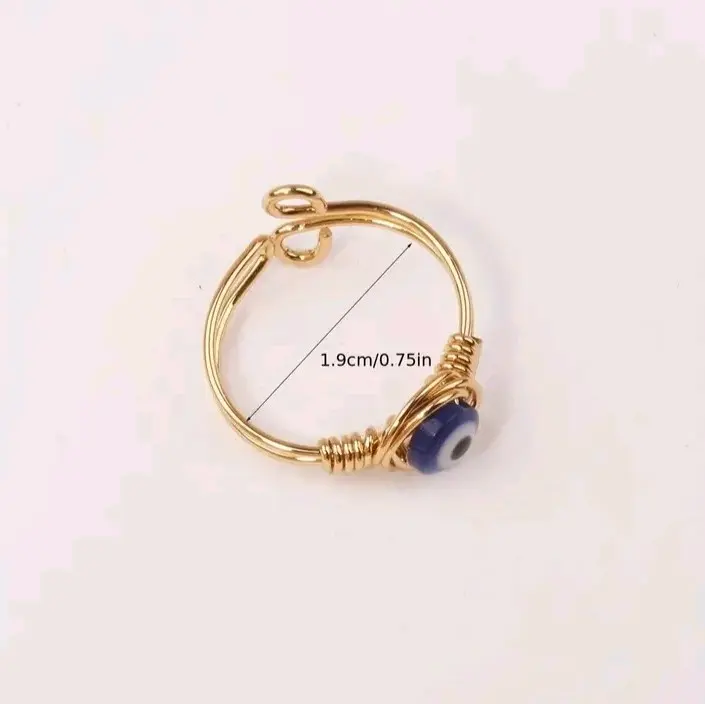 Evil Eye Adjustable Ring, Blue Evil Eye Ring, Gold plated, Lucky Ring, Turkish eye ring, Symbolic ring, handmade 2
