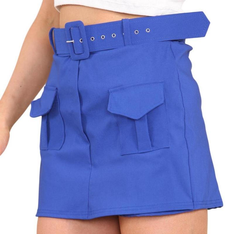 Women's High Waist Stretchy Cargo Combat Belted Pocket Skort Basic Casual 2