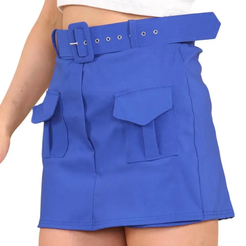 Women's High Waist Stretchy Cargo Combat Belted Pocket Skort Basic Casual 2