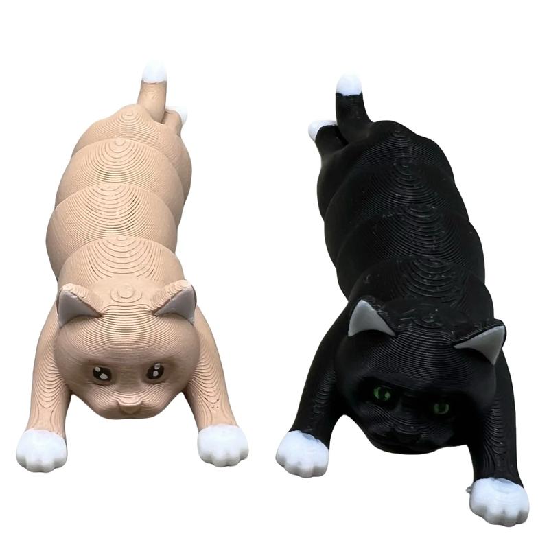 Flexi Fidget Cute Cat/ Kitten 3D Printed Model Gift articulated available as with or without Keyring for Party bags 0