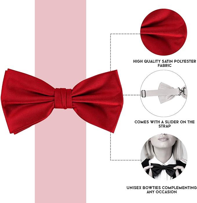 Men's Bow Tie, Classic Solid Color Pre-Tied Bow Tie for Men, Satin Tux Bowtie, Adjustable Formal Neck Bowtie for Parties, Wedding, Formal Wear, Wedding Party Accessory 2