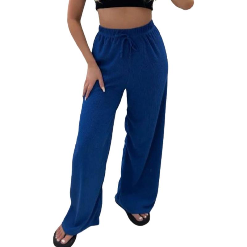 Ladies Wide Leg Straight Plain High Waisted Stretchy Palazzo Trousers, Loose Pants, Pajamas Bottoms Fit Soft Womenswear Comfortable Elegant Loungewear 3