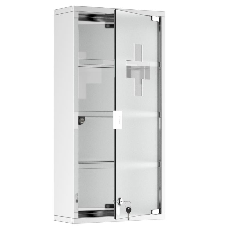 HOMCOM 4 Tier Stainless Steel Wall Mounted Medicine Cabinet Glass Lockable Door Storage Shelves Houseware Bathroom Furniture 60Hx30Wx12D(cm) w/2 Keys 0