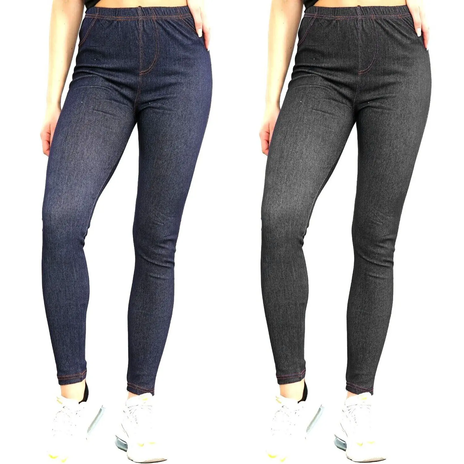 Ladies Stretchy Denim Look Skinny Jeggings Leggings Plus Size 8-26 UK New Jean Womenswear Casual Fabric Fit Bottom Check Comfortable High Waist Polyester Solid Style Underwear Lady Trouser Pants Streetwear Basic Minimalist viral  leggings Slim