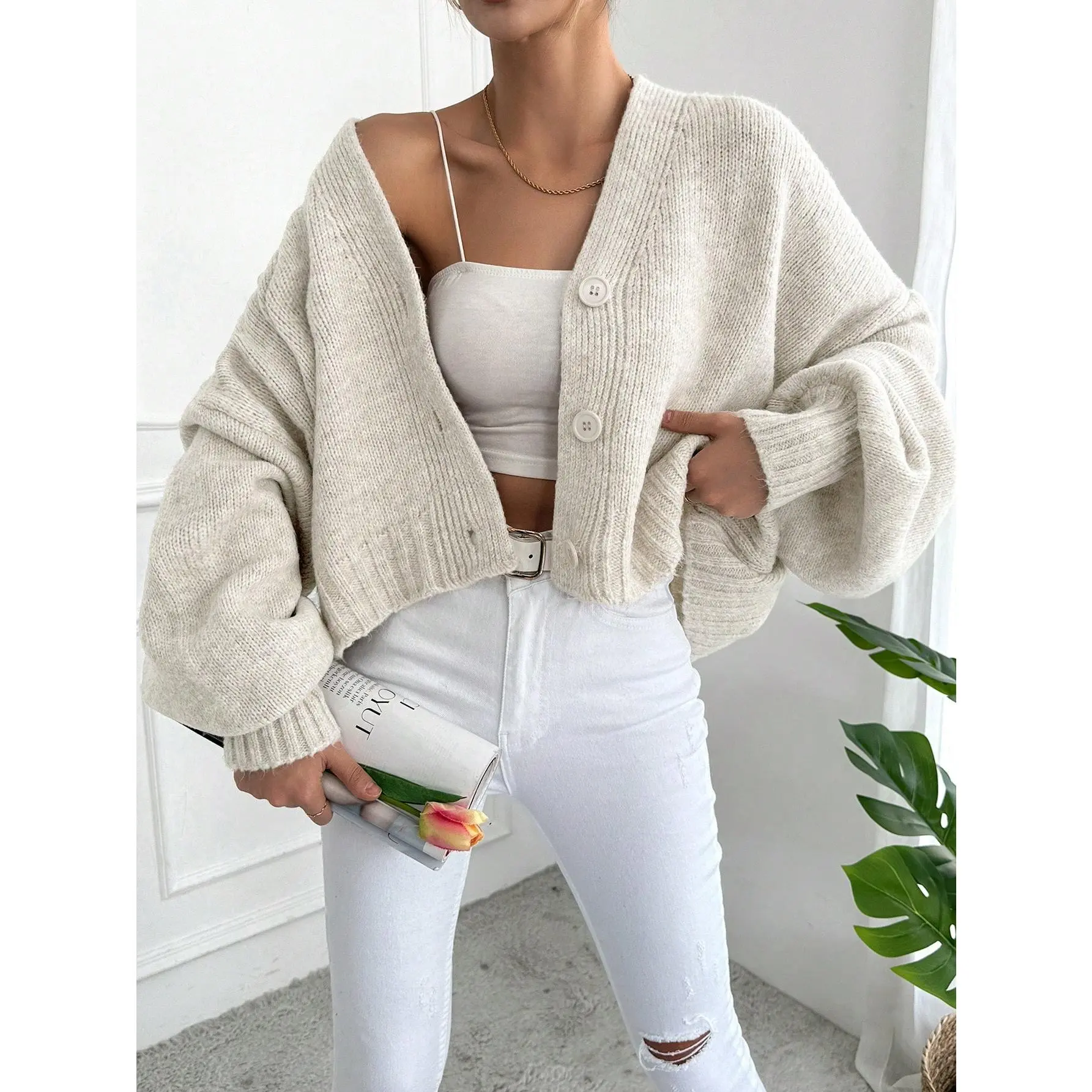 ​Women's TopsSolid Color Button Up Cardigan【S20】Long Sleeve Fabric Fit Knitwear Tops Womenswear Comfort Knitting Minimalist Basic shirts  women plus  size  blouse