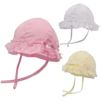 Baby Girls Sun Hat, Baby Girls Summer Hat with Lace, Bow, Chin Straps, Perfect for Beach & Holidays, Lemon, Pink or White, 0-24 Months