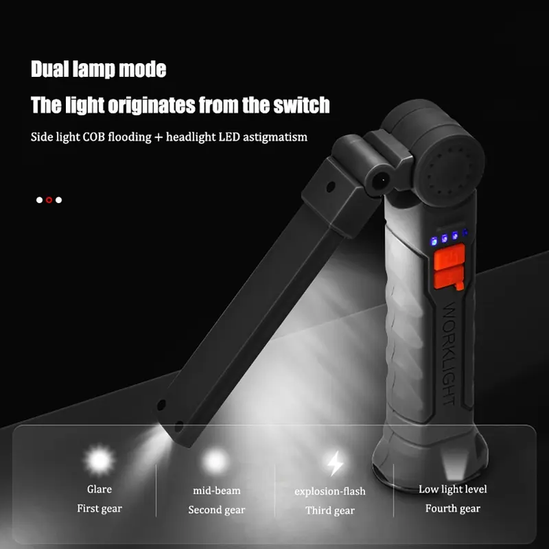USB Rechargeable COB LED Work Light, 360° Rotatable 4 Modes Portable Light with Magnetic Base, Work Light for Outdoor & Repair Use 1