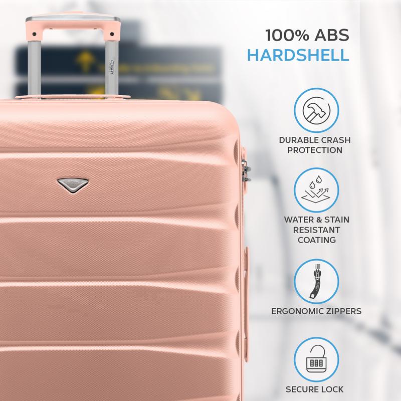Flight Knight Hard Shell ABS Medium, Large Check-In And Carry On Suitcases - SAFIR - Rose Gold 2
