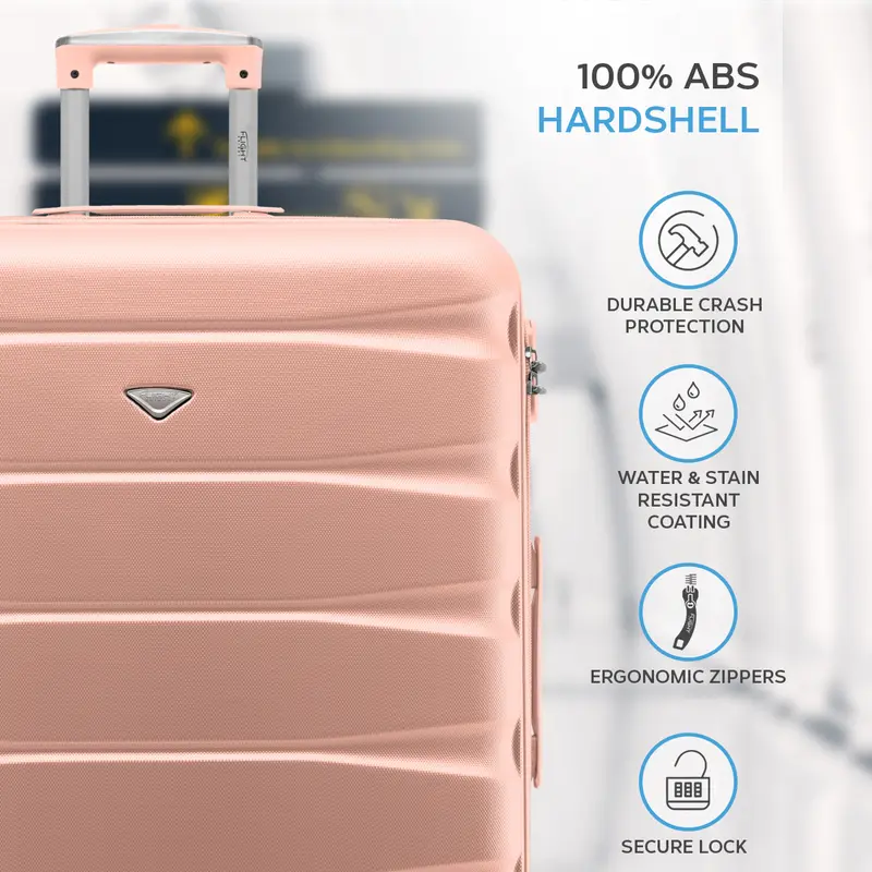 Flight Knight Hard Shell ABS Medium, Large Check-In And Carry On Suitcases - SAFIR - Rose Gold 2