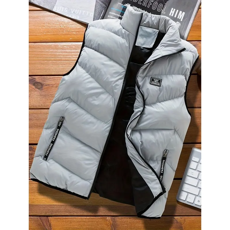 Warm Winter Vest, Men's Casual Zipper Pockets Stand Collar Zip Up Vest For Fall Winter 2