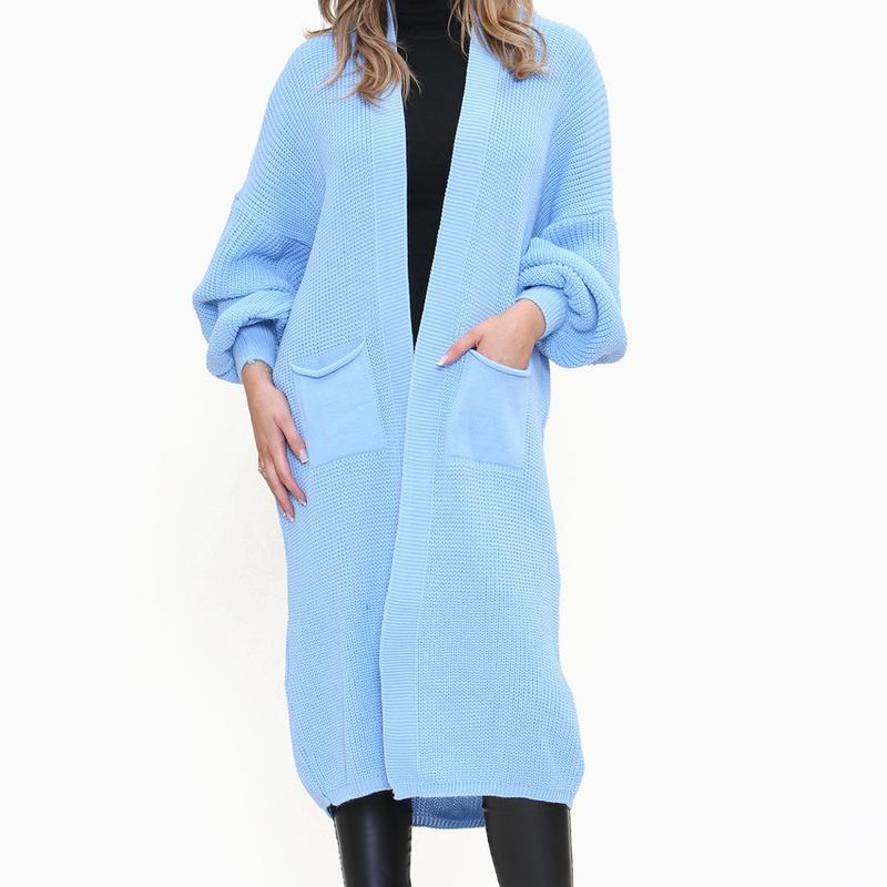 WOMENS LONGLINE BALLOON SLEEVE KNITTED CARDIGAN WITH POCKETS 6