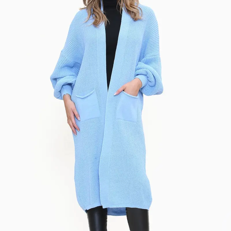 WOMENS LONGLINE BALLOON SLEEVE KNITTED CARDIGAN WITH POCKETS 6