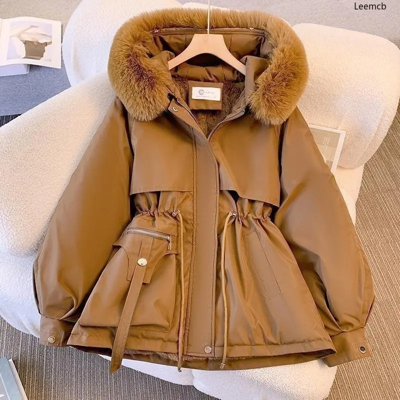 Down Cotton Dress Women's Short Large Fur Collar Style Overcoming Slim Waist Fashion Casual Coat 4